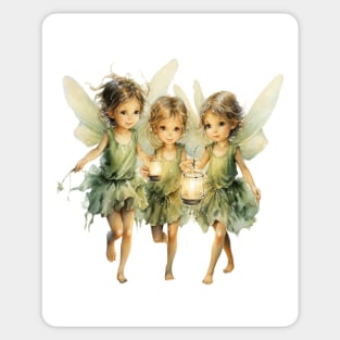 Green Fairies with Lanterns Sticker